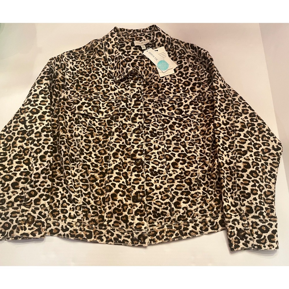 Skies Are Blue Curvy Leopard Denim Jacket Brown Womans 2X 125982ST Stitch Fix